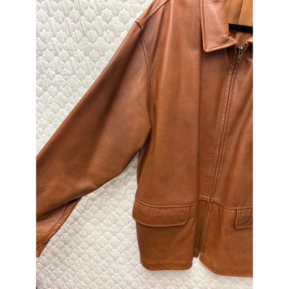 Francesco Savoia Brown Italian Leather Collared Jacket Front Zipper Size 54/44 - Picture 9 of 16